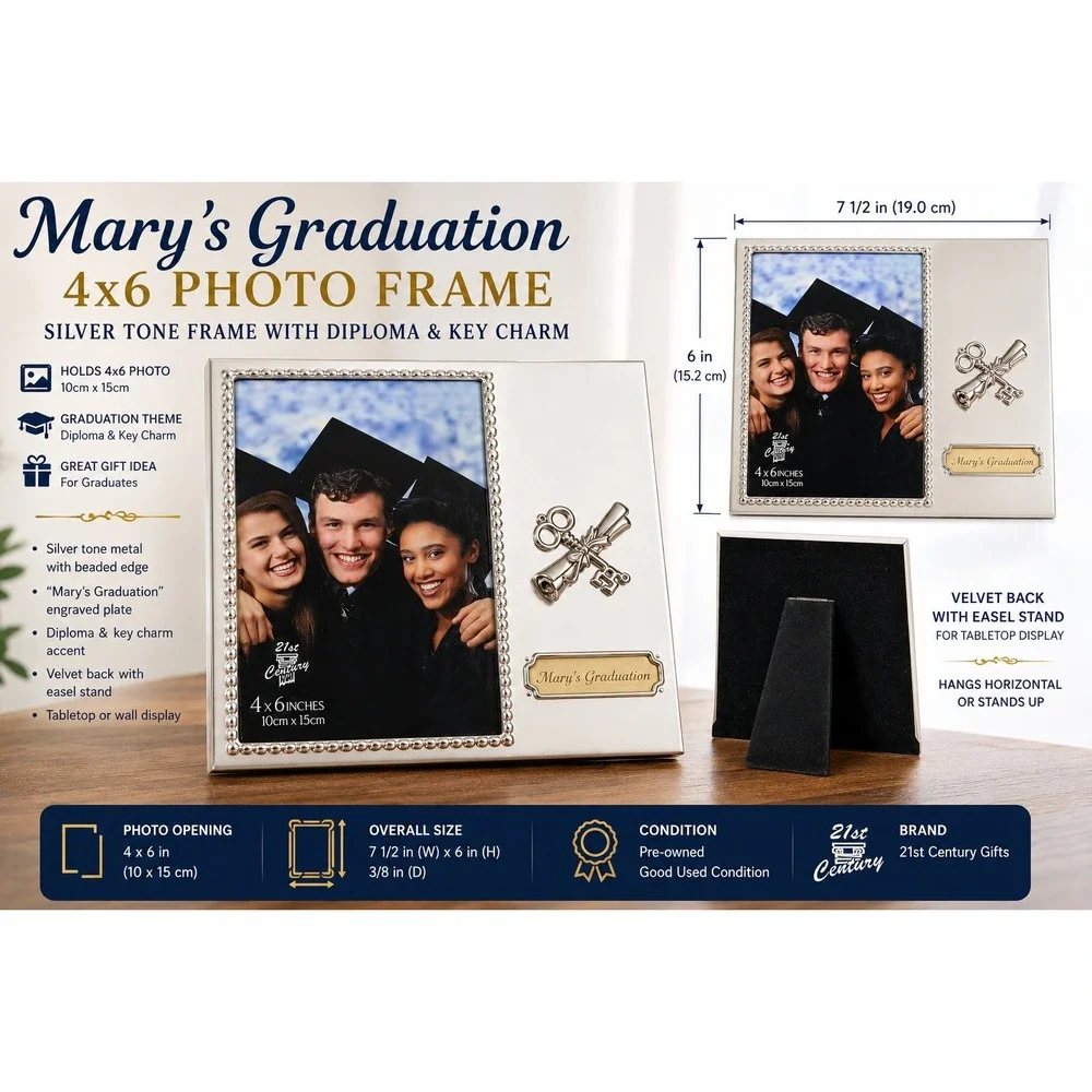21st Century Gifts Mary's Graduation 4x6 Silver Tone Photo Frame Beaded Edge